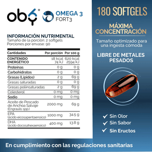Omega 3 Forte 2000 mg Anchoa Salvaje 180 cápsulas oby.mx