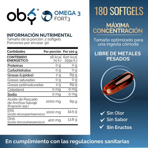 Omega 3 Forte 2000 mg Anchoa Salvaje 180 cápsulas oby.mx