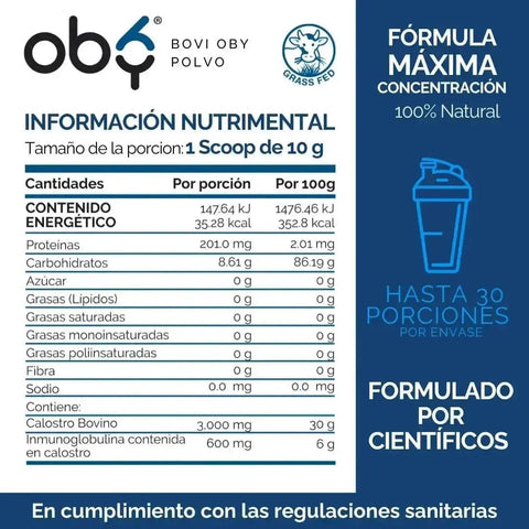 OBY Calostro Bovino Premium Grass-Fed en Polvo | 3000 mg de Calostro y 600mg inmunoglobulinas $̶1̶,̶1̶9̶9̶.̶0̶0̶ oby.mx