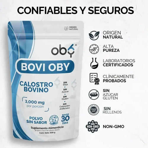 OBY Calostro Bovino en Polvo | 3,000 mg de Calostro por porción oby.mx