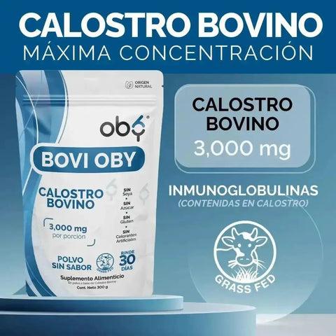 OBY Calostro Bovino en Polvo | 3,000 mg de Calostro por porción oby.mx