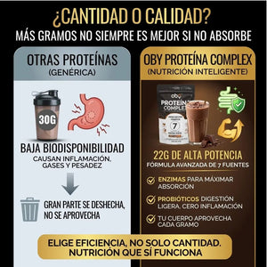 Proteina Complex Chocolate Artesanal | 7 Fuentes vegetales + Probioticos + Enzimas | Alta Absorción y Digestión Ligera Sin Lácteos | Polvo Vegana oby.mx