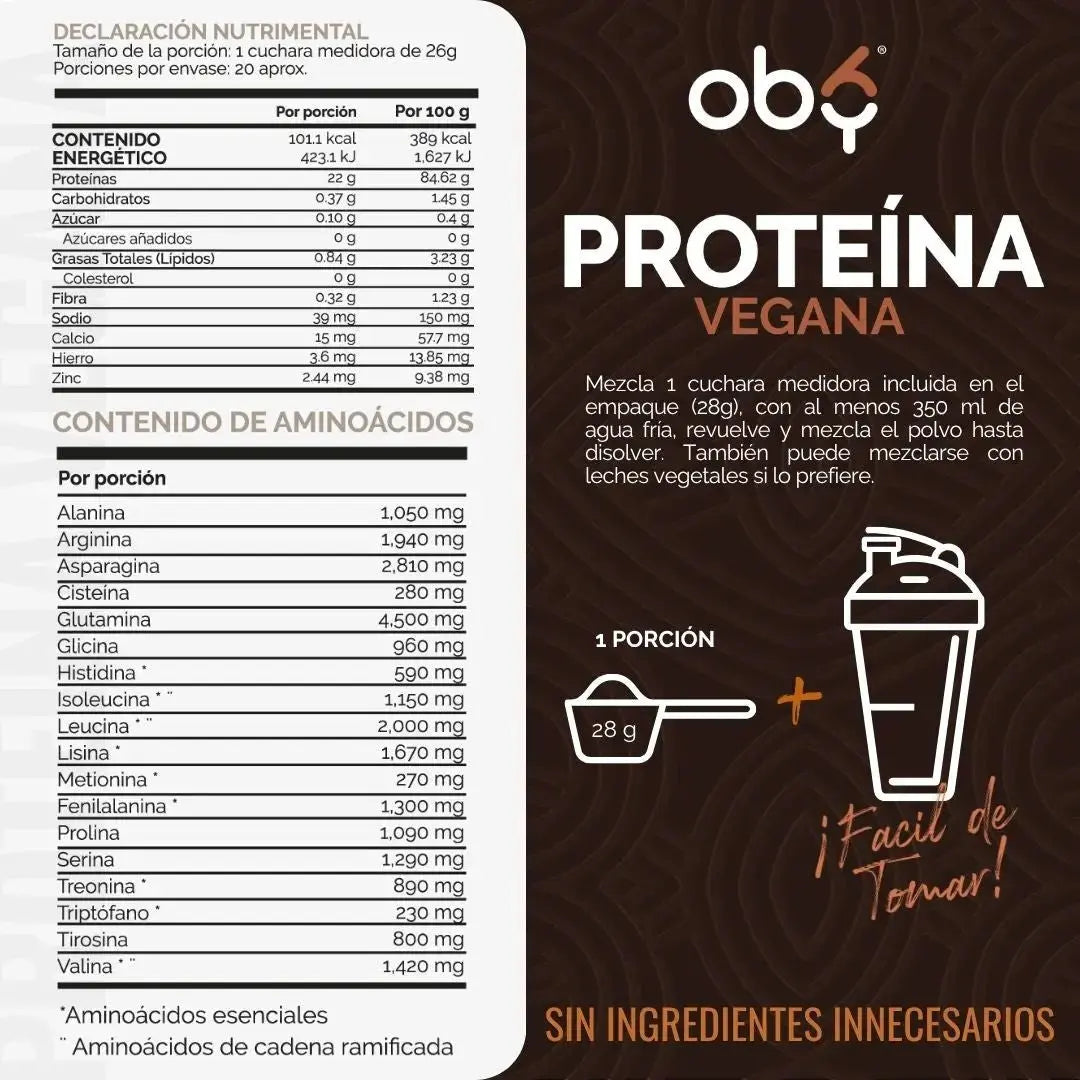 Proteina Complex Chocolate Artesanal | 7 Fuentes vegetales + Probioticos + Enzimas | Alta Absorción y Digestión Ligera Sin Lácteos | Polvo Vegana oby.mx