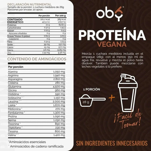 Proteina Complex Chocolate Artesanal | 7 Fuentes vegetales + Probioticos + Enzimas | Alta Absorción y Digestión Ligera Sin Lácteos | Polvo Vegana oby.mx