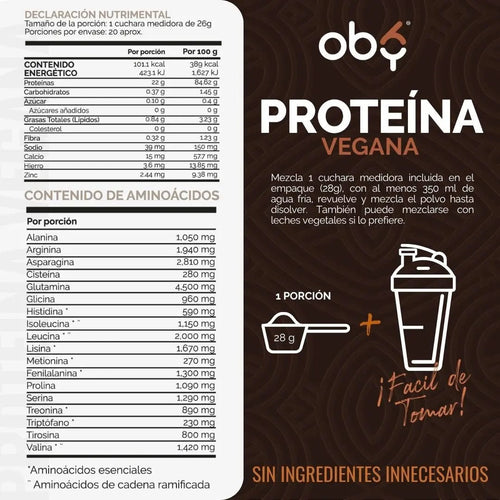 Proteina Complex Chocolate Artesanal | 7 Fuentes vegetales + Probioticos + Enzimas | Alta Absorción y Digestión Ligera Sin Lácteos | Polvo Vegana oby.mx