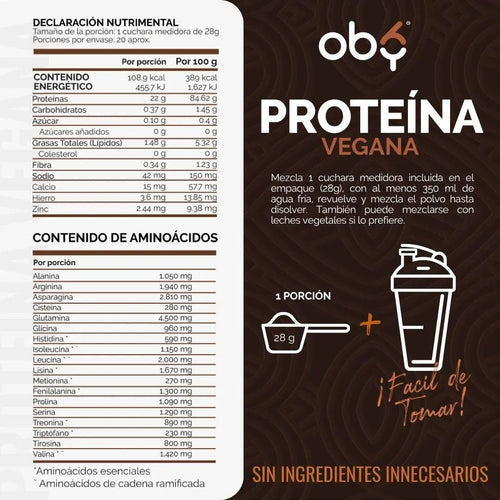 Proteina Complex Chocolate Artesanal | 7 Fuentes vegetales + Probioticos + Enzimas | Alta Absorción y Digestión Ligera Sin Lácteos | Polvo Vegana oby.mx