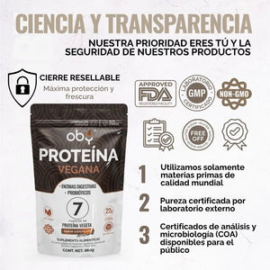 Proteina Complex Chocolate Artesanal | 7 Fuentes vegetales + Probioticos + Enzimas | Alta Absorción y Digestión Ligera Sin Lácteos | Polvo Vegana oby.mx