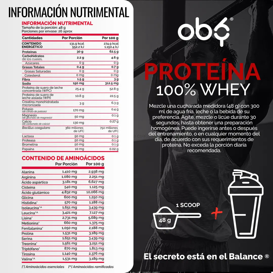Proteína Whey con Creatina Sabor Chocolate 1.25g oby.mx