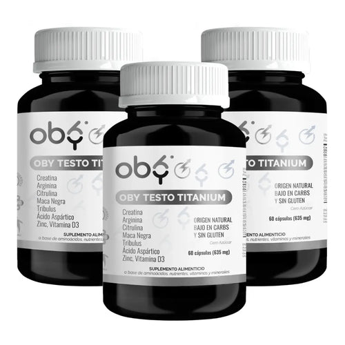 Pack de 3 frascos: OBY Mens Testo Titanium | Vitaminas Hombre, Aminoácidos y Minerales oby.mx