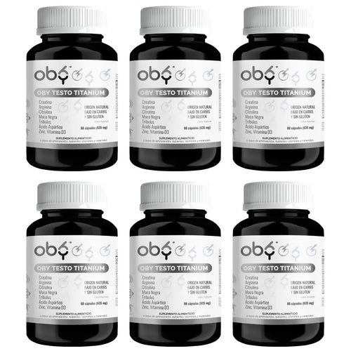 Pack de 6 frascos: OBY Mens Testo Titanium | Vitaminas Hombre, Aminoácidos y Minerales oby.mx