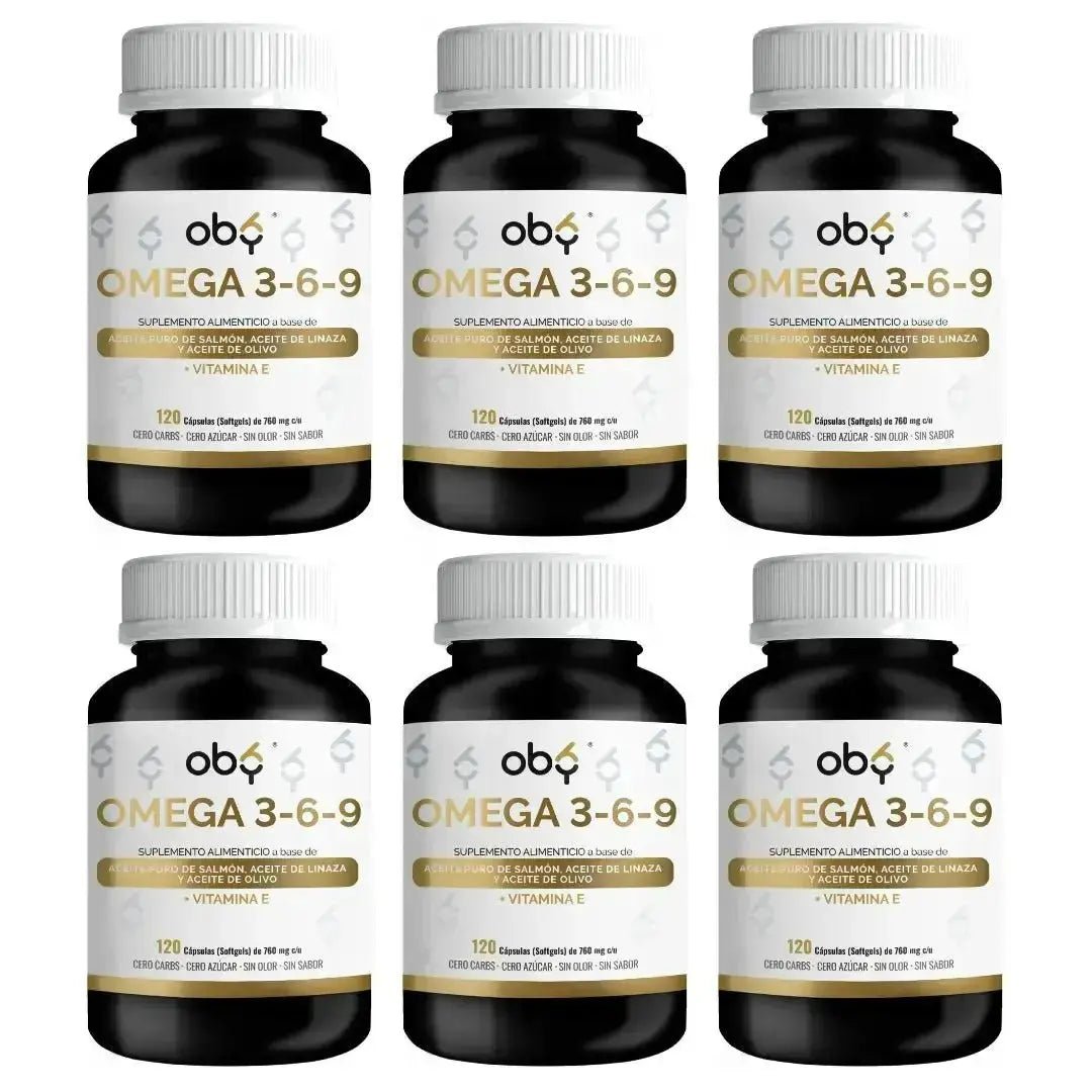 Pack de 6 frascos: OMEGA 3 6 9 + Vitamina E | 3 aceites puros: Salmon, Linaza, Olivo Fast Bundle
