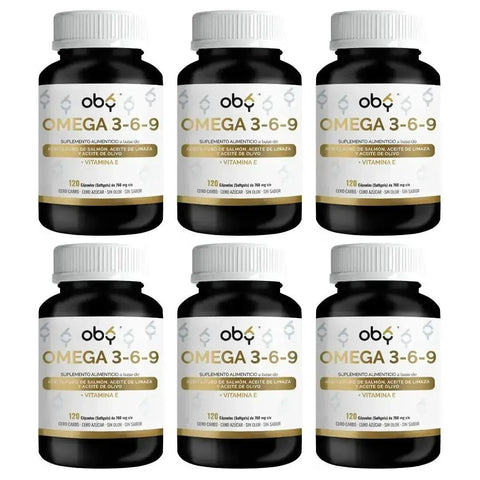 Pack de 6 frascos: OMEGA 3 6 9 + Vitamina E | 3 aceites puros: Salmon, Linaza, Olivo Fast Bundle