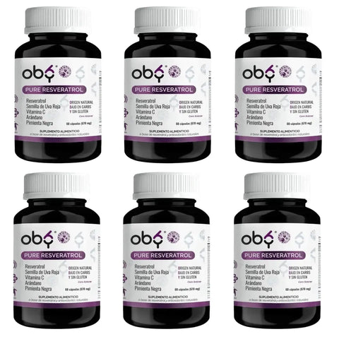 Pack de 6 frascos: OBY Pure Resveratrol con Antioxidantes: Semilla de Uva, Vitamina C, Arándano y Pimienta Negra | 60 Cápsulas Fast Bundle