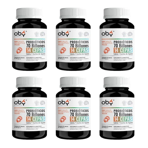 Pack de 6 frascos: Oby Multi Probioticos 70 Billones de 14 Cepas | 30 cápsulas Fast Bundle
