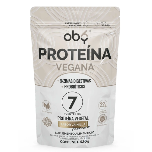 Proteina Complex Vainilla Mexicana | 7 Fuentes vegetales + Probioticos + Enzimas | Alta Absorción y Digestión Ligera Sin Lácteos | Polvo Vegana oby.mx