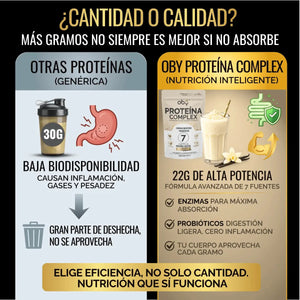 Proteina Complex Vainilla Mexicana | 7 Fuentes vegetales + Probioticos + Enzimas | Alta Absorción y Digestión Ligera Sin Lácteos | Polvo Vegana oby.mx