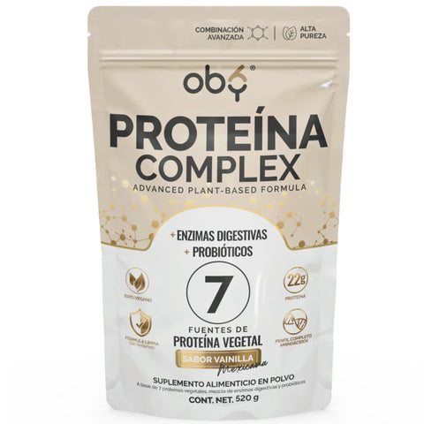 Proteina Complex Vainilla Mexicana | 7 Fuentes vegetales + Probioticos + Enzimas | Alta Absorción y Digestión Ligera Sin Lácteos | Polvo Vegana oby.mx
