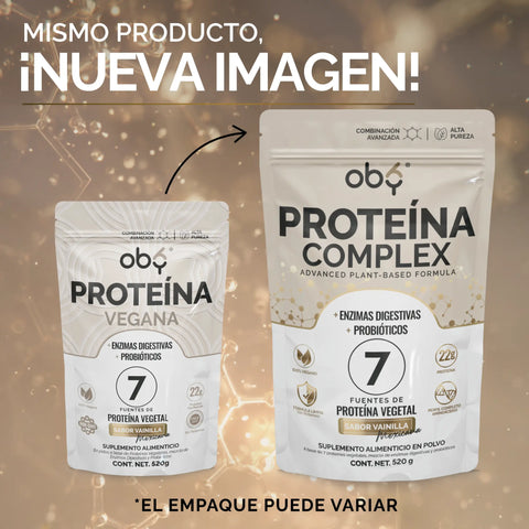 Proteina Complex Vainilla Mexicana | 7 Fuentes vegetales + Probioticos + Enzimas | Alta Absorción y Digestión Ligera Sin Lácteos | Polvo Vegana oby.mx