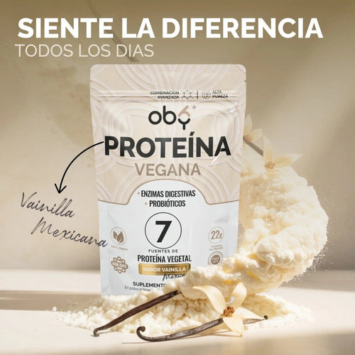 Proteina Complex Vainilla Mexicana | 7 Fuentes vegetales + Probioticos + Enzimas | Alta Absorción y Digestión Ligera Sin Lácteos | Polvo Vegana oby.mx