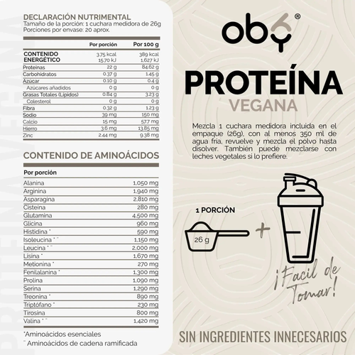 Proteina Complex Vainilla Mexicana | 7 Fuentes vegetales + Probioticos + Enzimas | Alta Absorción y Digestión Ligera Sin Lácteos | Polvo Vegana oby.mx