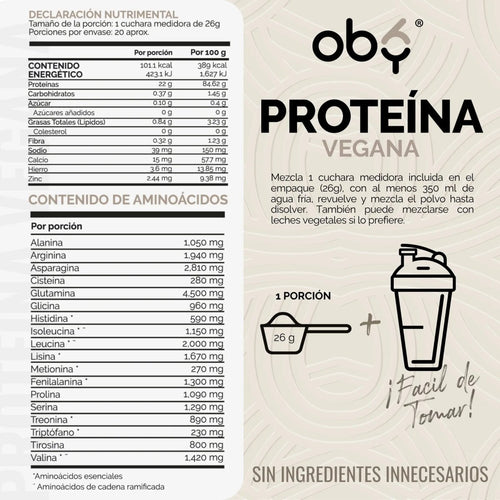 Proteina Complex Vainilla Mexicana | 7 Fuentes vegetales + Probioticos + Enzimas | Alta Absorción y Digestión Ligera Sin Lácteos | Polvo Vegana oby.mx