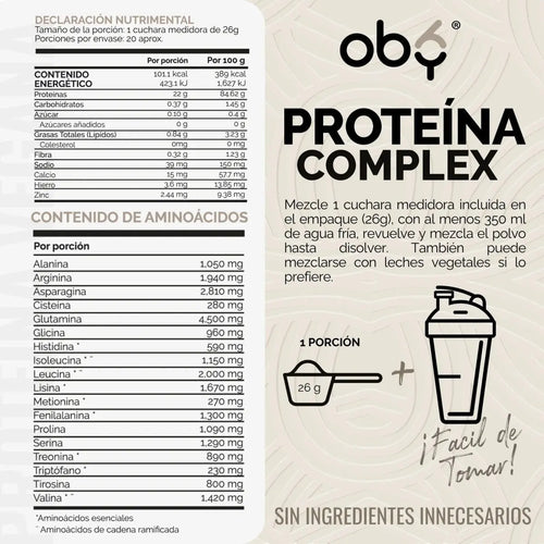 Proteína Vegana con Probióticos Sabor Vainilla 520g oby.mx