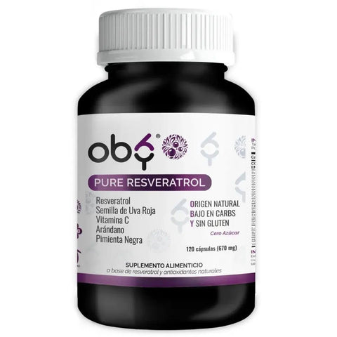 OBY Pure Resveratrol con Antioxidantes: Semilla de Uva, Vitamina C, Arándano y Pimienta Negra | 120 caps $̶5̶4̶9̶.̶0̶0̶ oby.mx