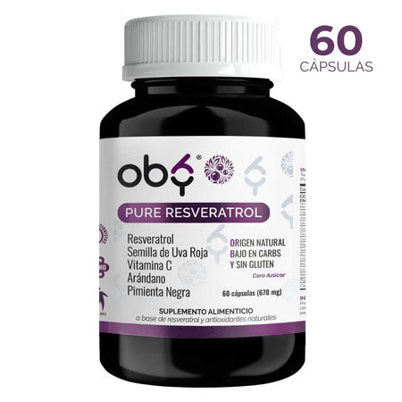 OBY Pure Resveratrol | Resveratrol más Semilla de Uva, Vitamina C, Arándano y Pimienta Negra | Cápsulas de 670 mg oby.mx