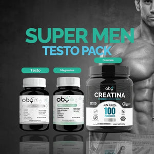 SUPER MEN TESTO PACK | Creatina Monohidratada + Testo Titanium + Calm Magnesios oby.mx