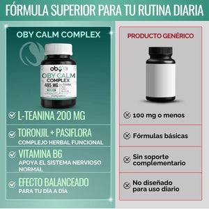 L Teanina con Pasiflora, Toronjil y Vitamina B6 | Oby Calm Complex | Suplemento Alimenticio Mujer y Hombre | 120 Capsulas oby.mx