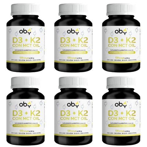 Pack de 6 frascos: OBY Vitamina D3 + K2 con MCT Oil | 120 Softgels Fast Bundle
