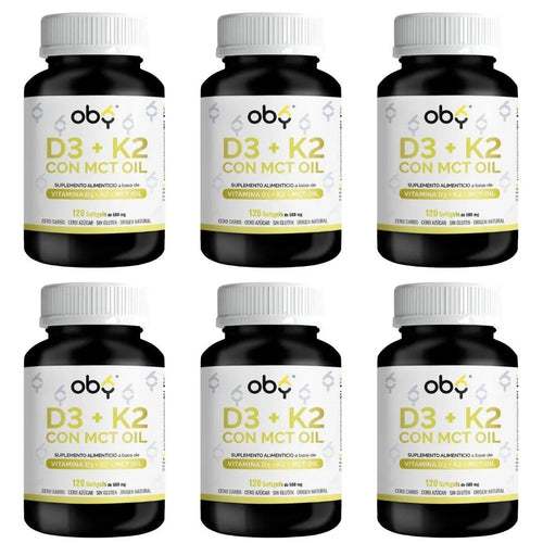 Pack de 6 frascos: OBY Vitamina D3 + K2 con MCT Oil | 120 Softgels Fast Bundle