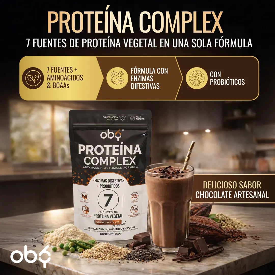 Proteína Vegana con Probióticos Sabor Chocolate 560g oby.mx