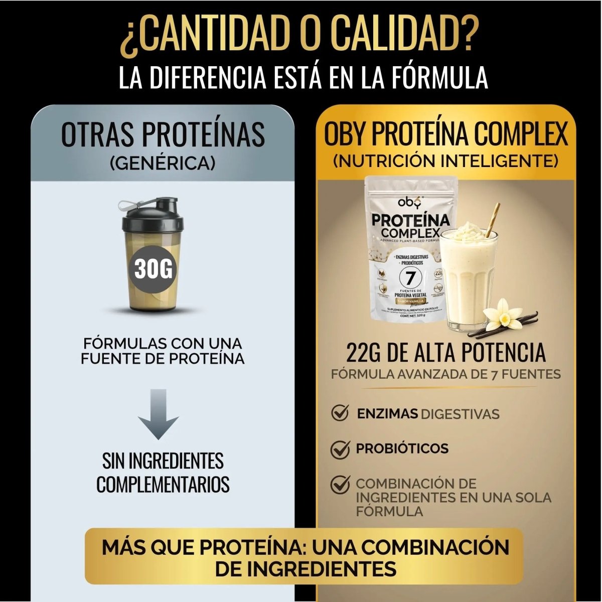 Proteína Vegana con Probióticos Sabor Vainilla 520g oby.mx