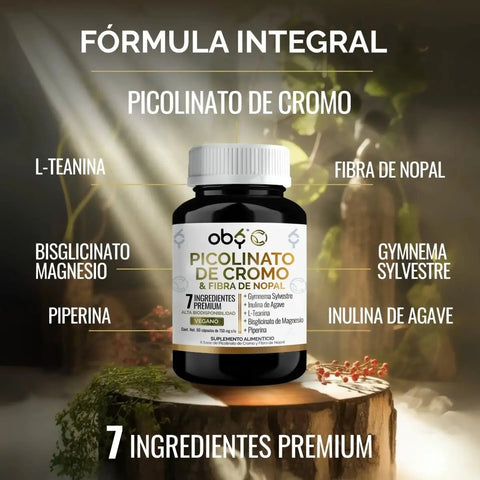 Picolinato de Cromo + Fibra de Nopal 60 cápsulas oby.mx