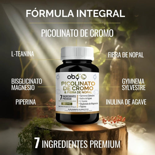Picolinato de Cromo + Fibra de Nopal 60 cápsulas oby.mx