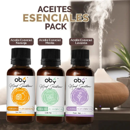 Kit Aceites Esenciales 3Pack: Lavanda, Menta, Naranja | OBY Mood Sensations | Tamaño Extra grande 50 ml cada uno oby.mx