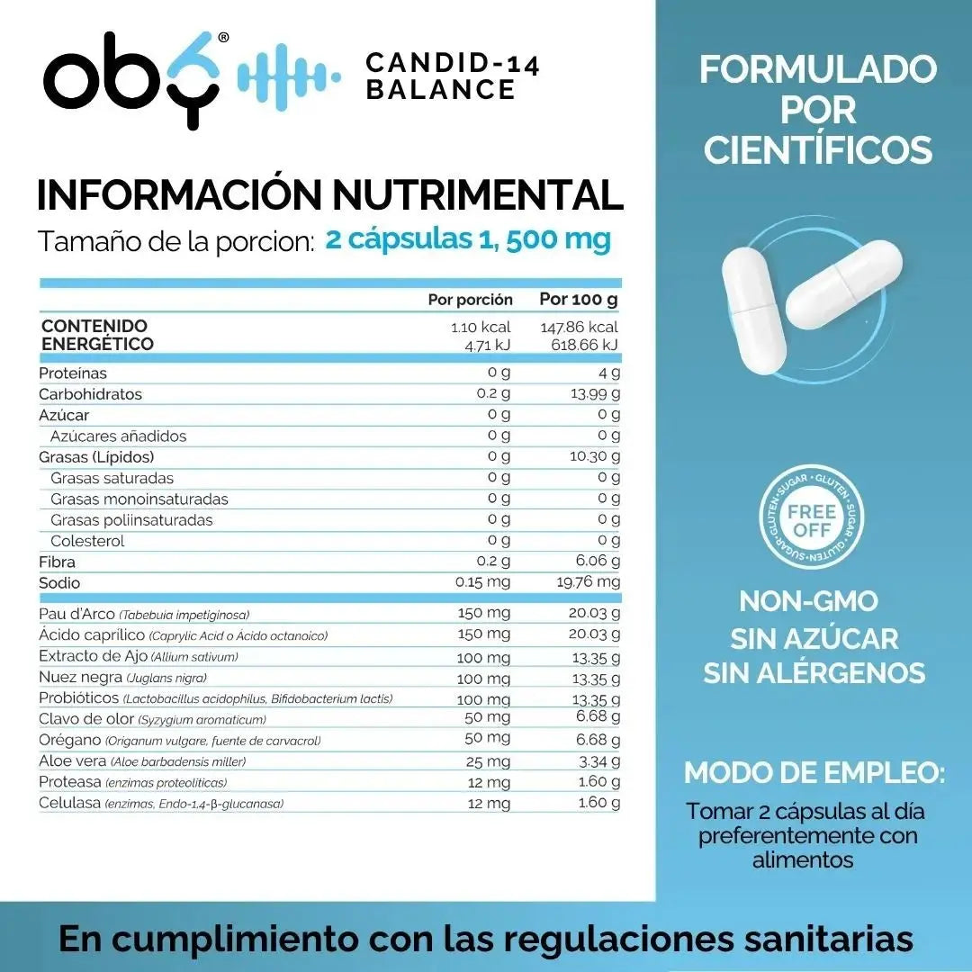 Candida Cleanse 14 Días | Fórmula Avanzada 10 en 1 | 28 Cápsulas | OBY oby.mx