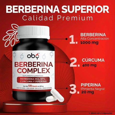 OBY Berberina Pura con Cúrcuma y Pimienta Negra | 120 cápsulas oby.mx
