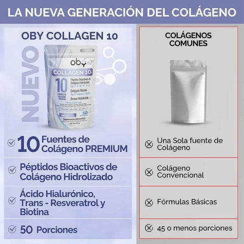 Colageno Hidrolizado 10 Tipos | OBY Collagen 10 Polvo 500g | Frutos Rojos oby.mx