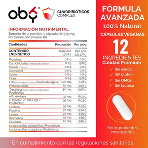 *Enzimas Digestivas con Prebióticos, Probióticos y Postbióticos (60 cápsulas) oby.mx