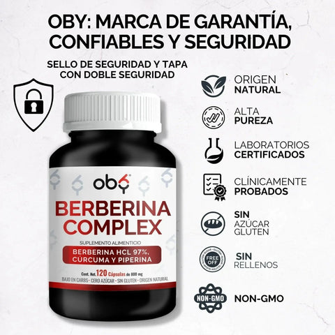 OBY Berberina Pura con Cúrcuma y Pimienta Negra | 120 cápsulas oby.mx