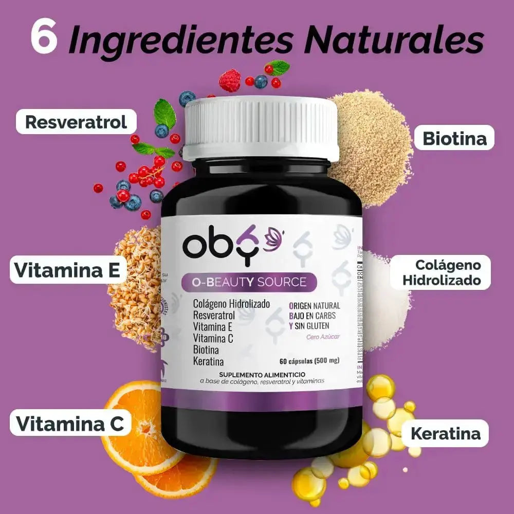 Pack Oby Beauty | Biotina, Keratina, Colageno, Resveratrol, Vitamina E y C oby.mx