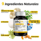 Pack Nootrópicos, Melena de Leon, Bacopa, L-Tirosina, Cúrcuma y Vitamina B12, B1, B2, B6 | OBY Nootroby Mind oby.mx