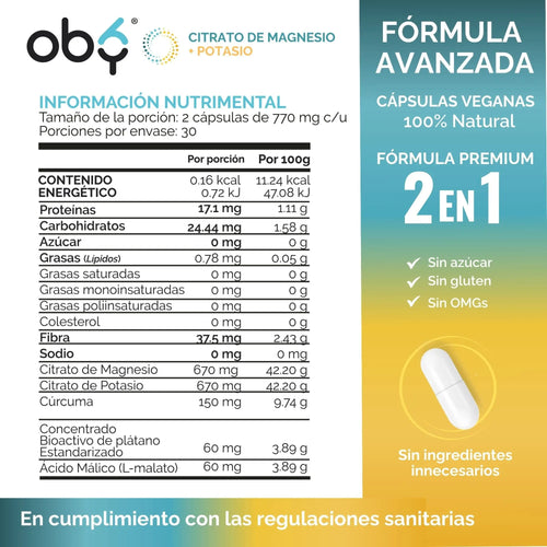 *Citrato de Magnesio + Citrato de Potasio (60 cápsulas) oby.mx
