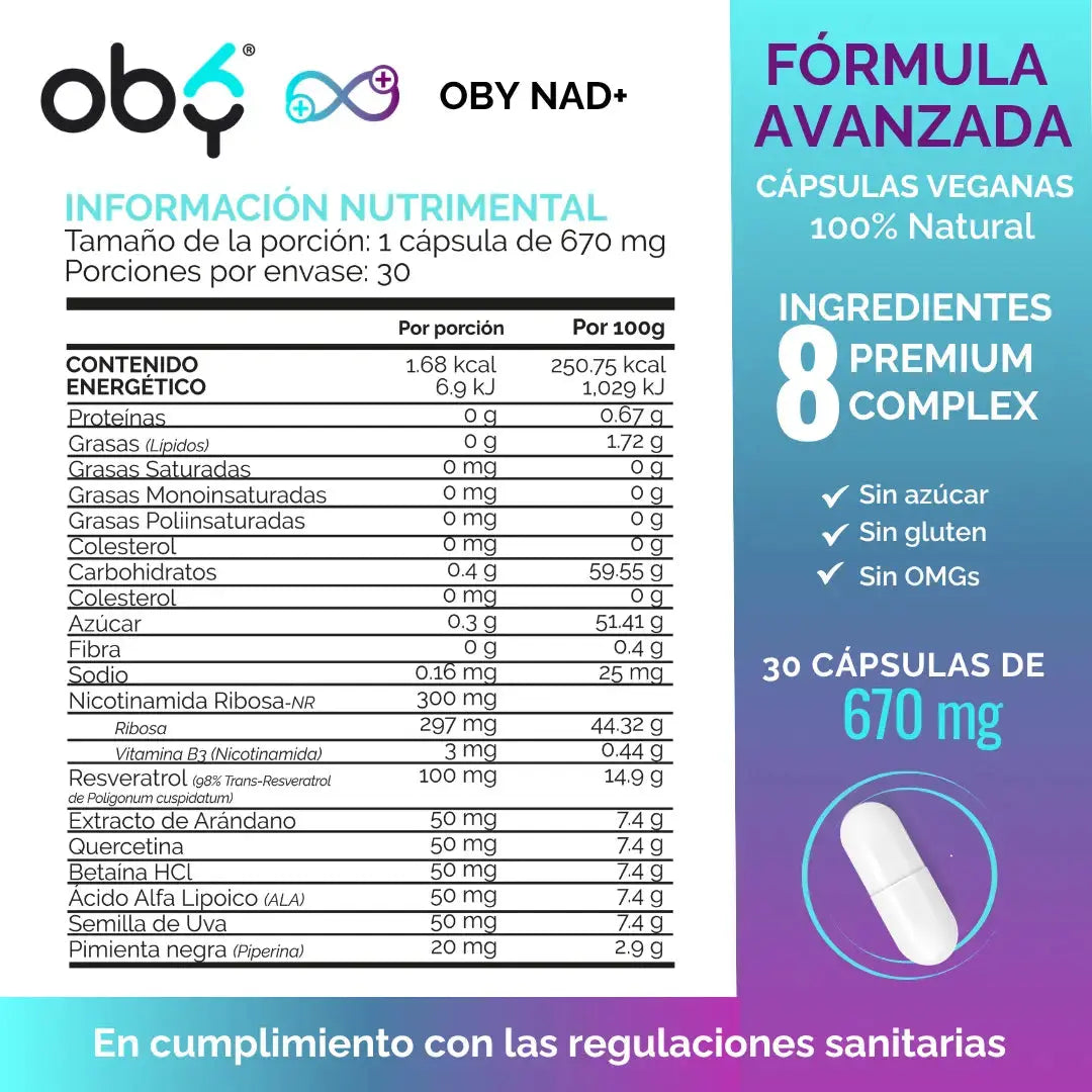 NAD+ con Resveratrol 30 cápsulas oby.mx