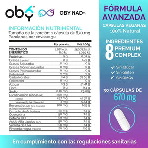 NAD+ con Resveratrol 30 cápsulas oby.mx