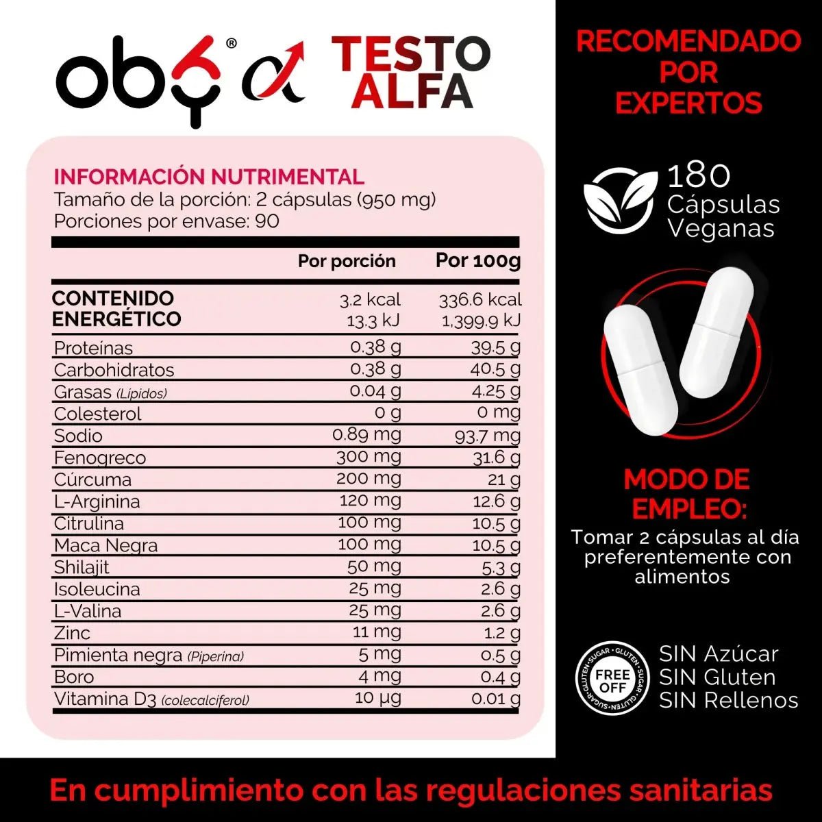 OBY Testo Alfa | Vitaminas hombre con 12 ingredientes | 180 cápsulas oby.mx