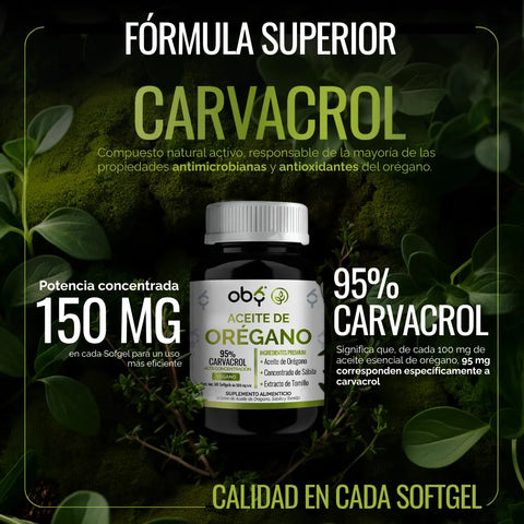 Aceite de Orégano 95% Carvacrol 60 cápsulas oby.mx