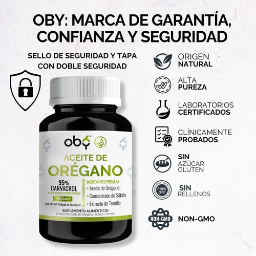*Aceite de Orégano 95% Carvacrol con Sábila y Tomillo (60 cápsulas) oby.mx